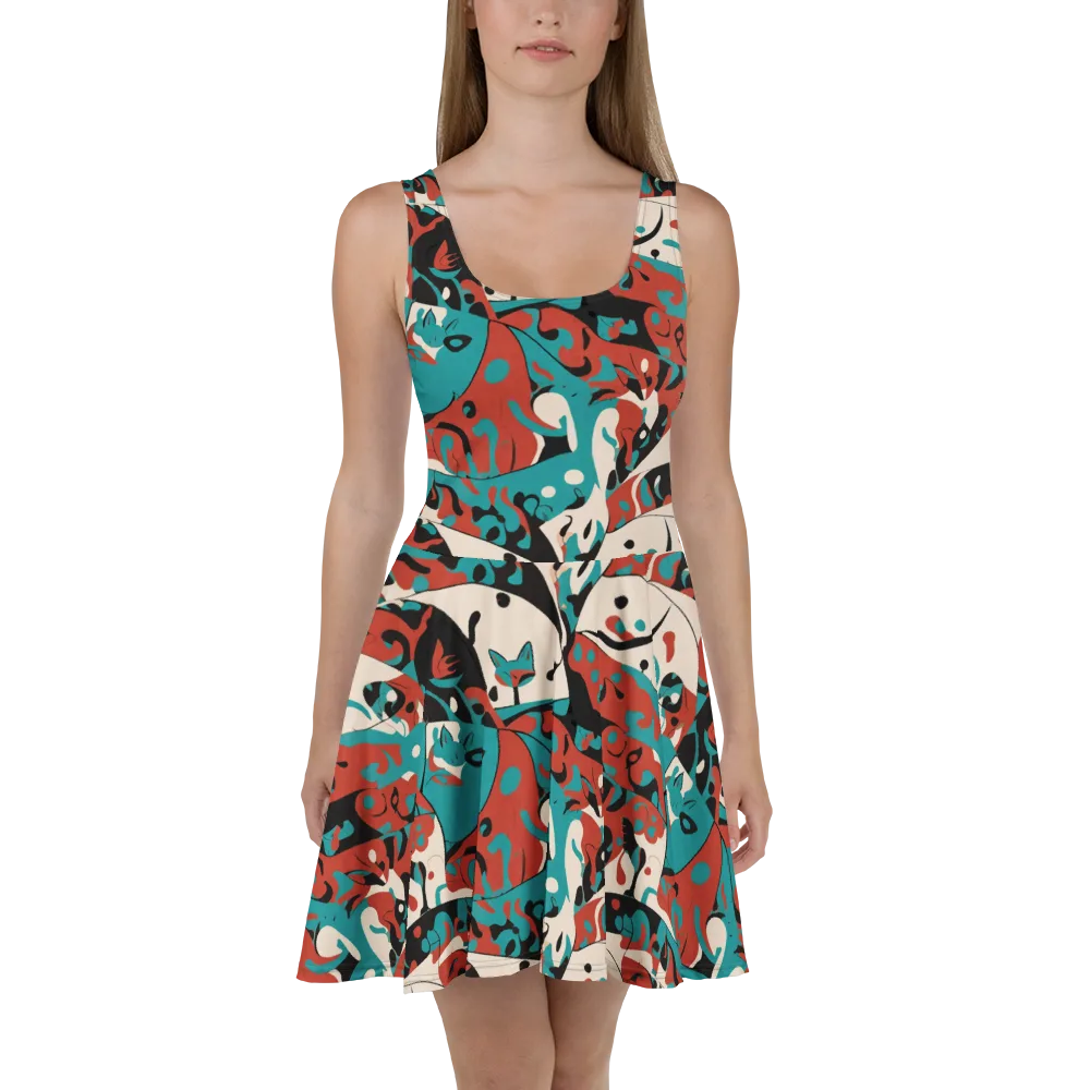 Coral Catwalk on Skater Dress — Front