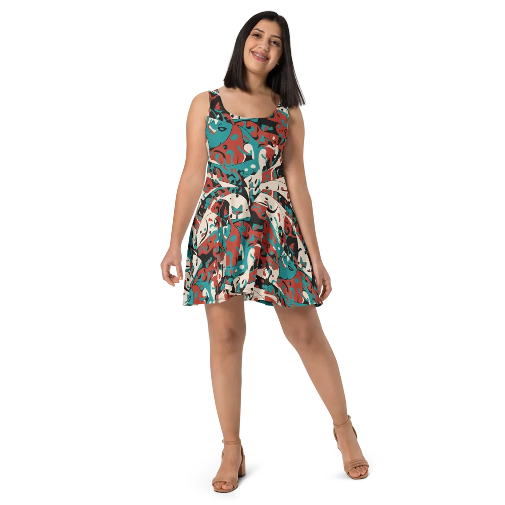 Coral Catwalk on Skater Dress — Front