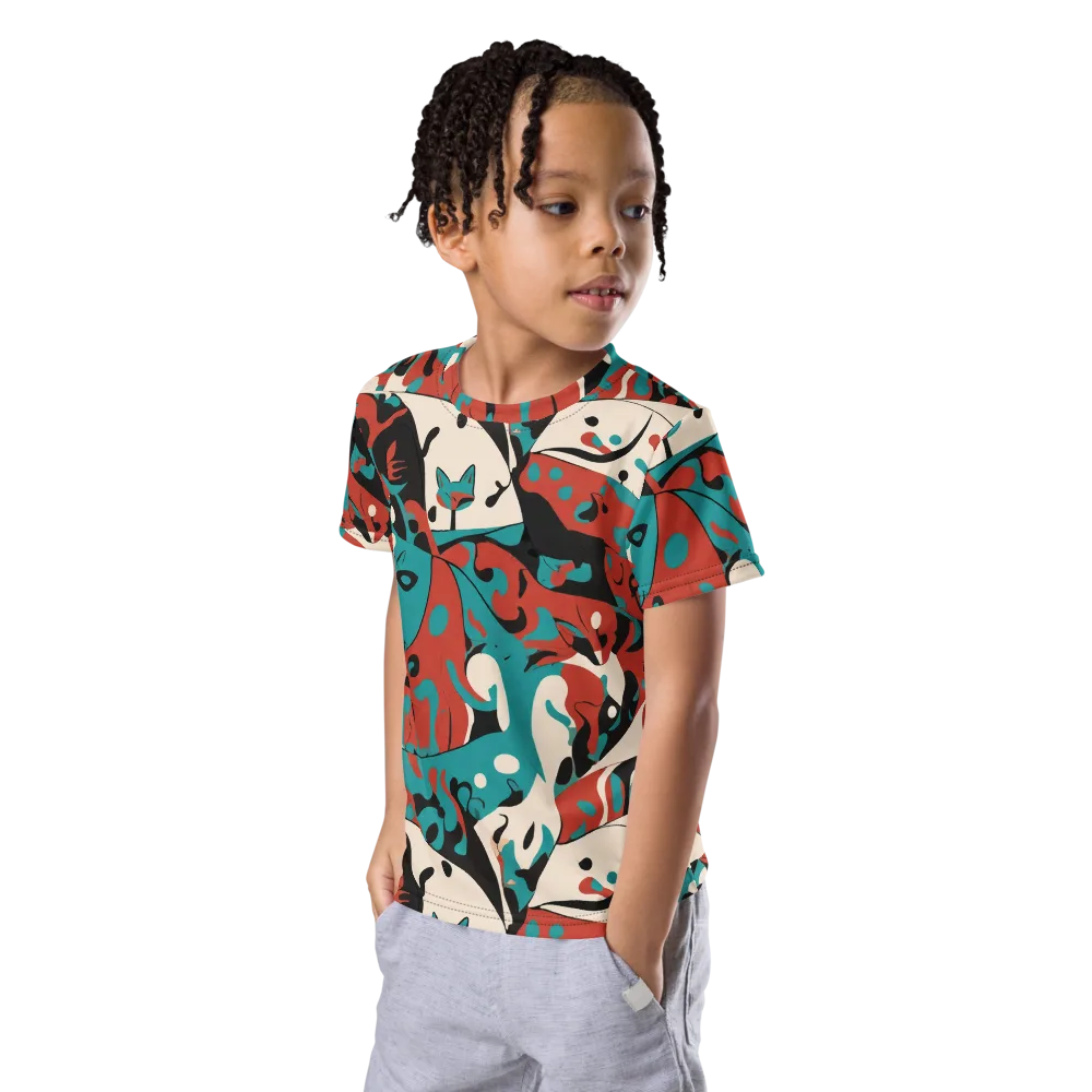 Coral Catwalk on Kids Crew Neck T-Shirt — Left Front