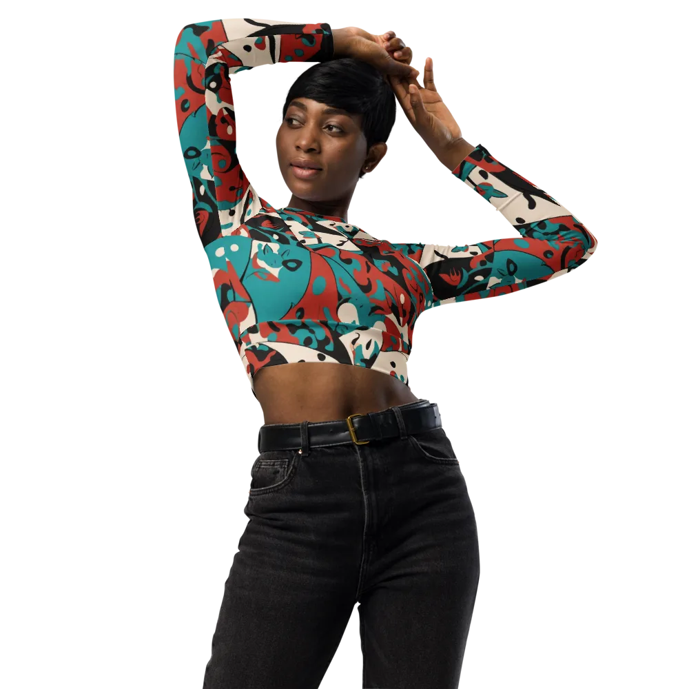 Coral Catwalk on Long Sleeve Crop Top — Front