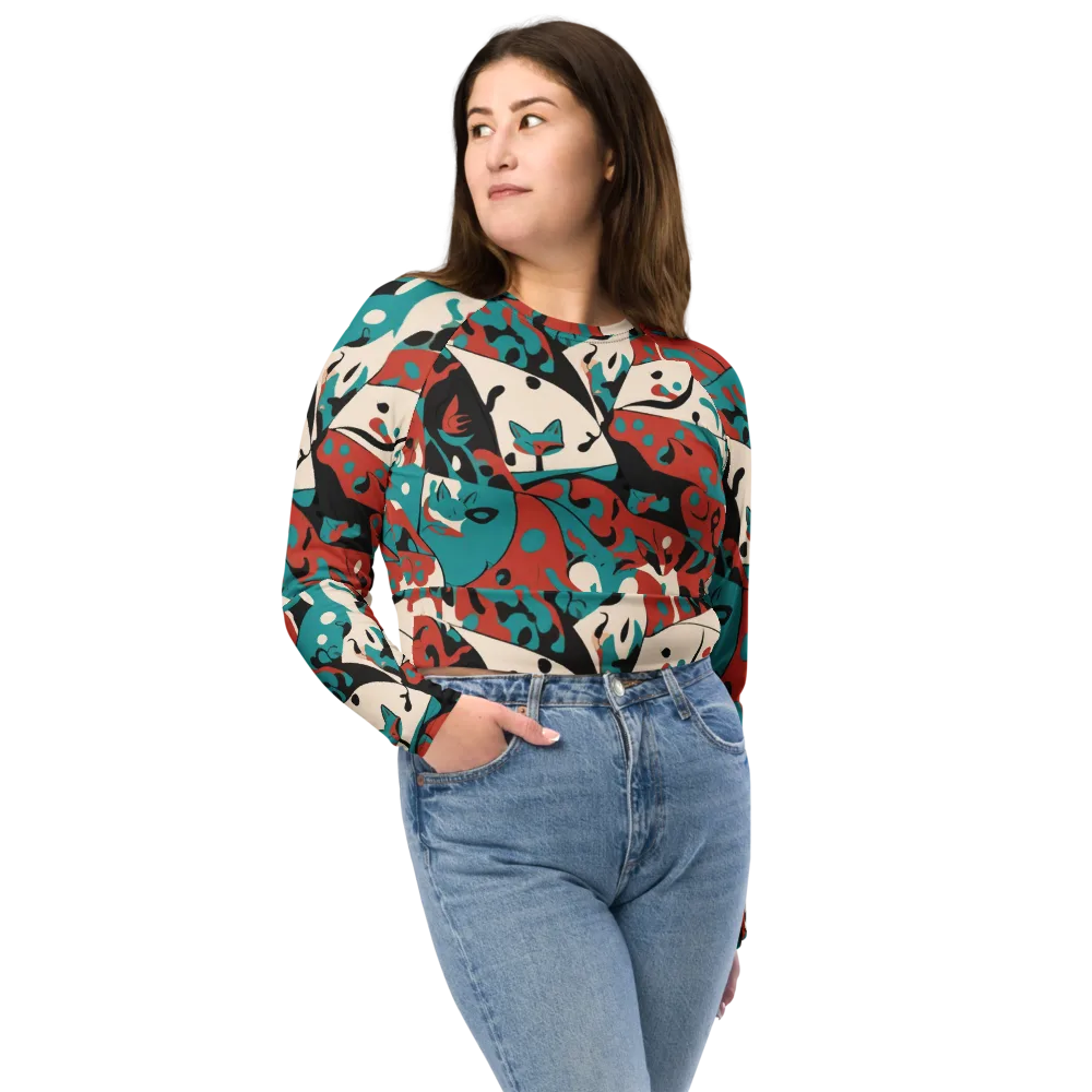 Coral Catwalk on Long Sleeve Crop Top — Front