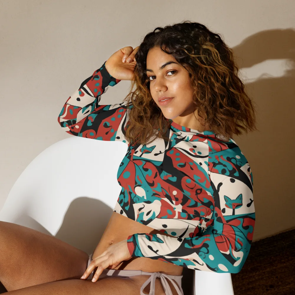 Coral Catwalk on Long Sleeve Crop Top — Left Front