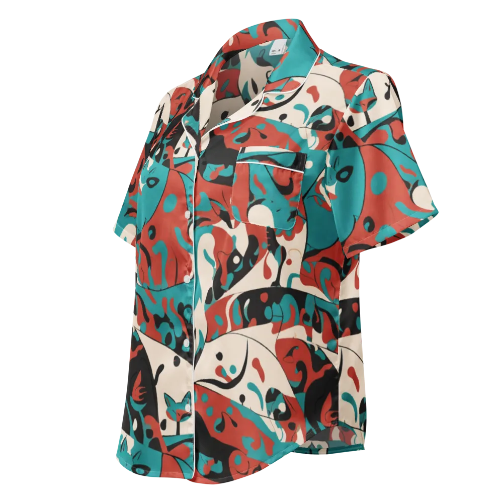 Coral Catwalk on Women's Short Sleeve Pajama Top — Left Front