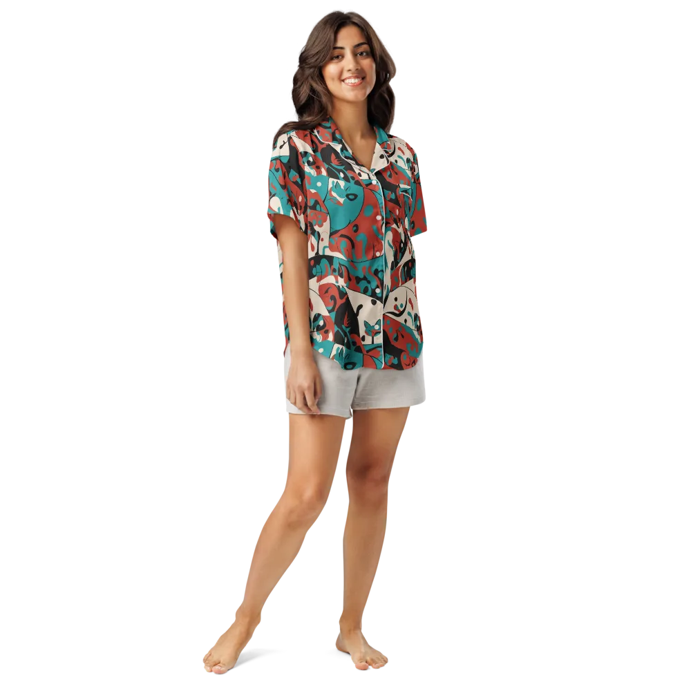 Coral Catwalk on Women's Short Sleeve Pajama Top — Front