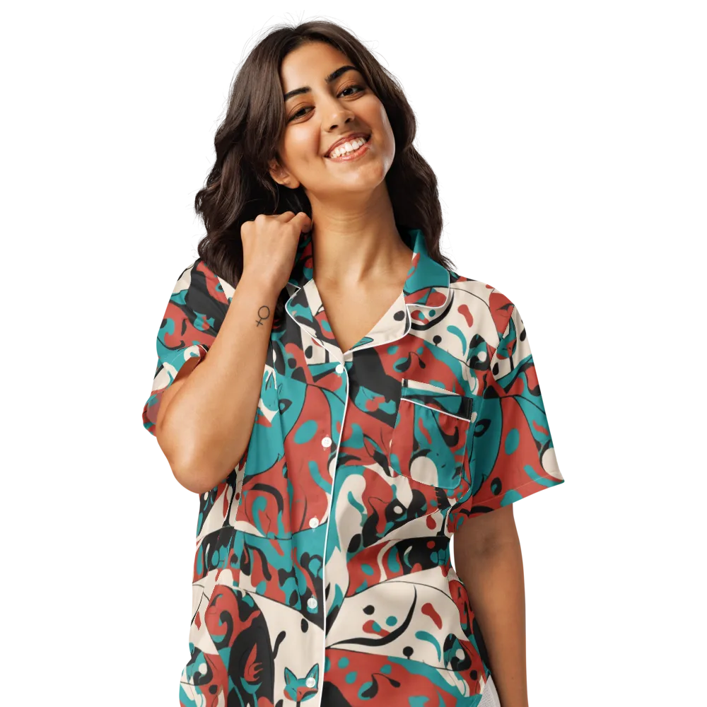 Coral Catwalk on Women's Short Sleeve Pajama Top — Front