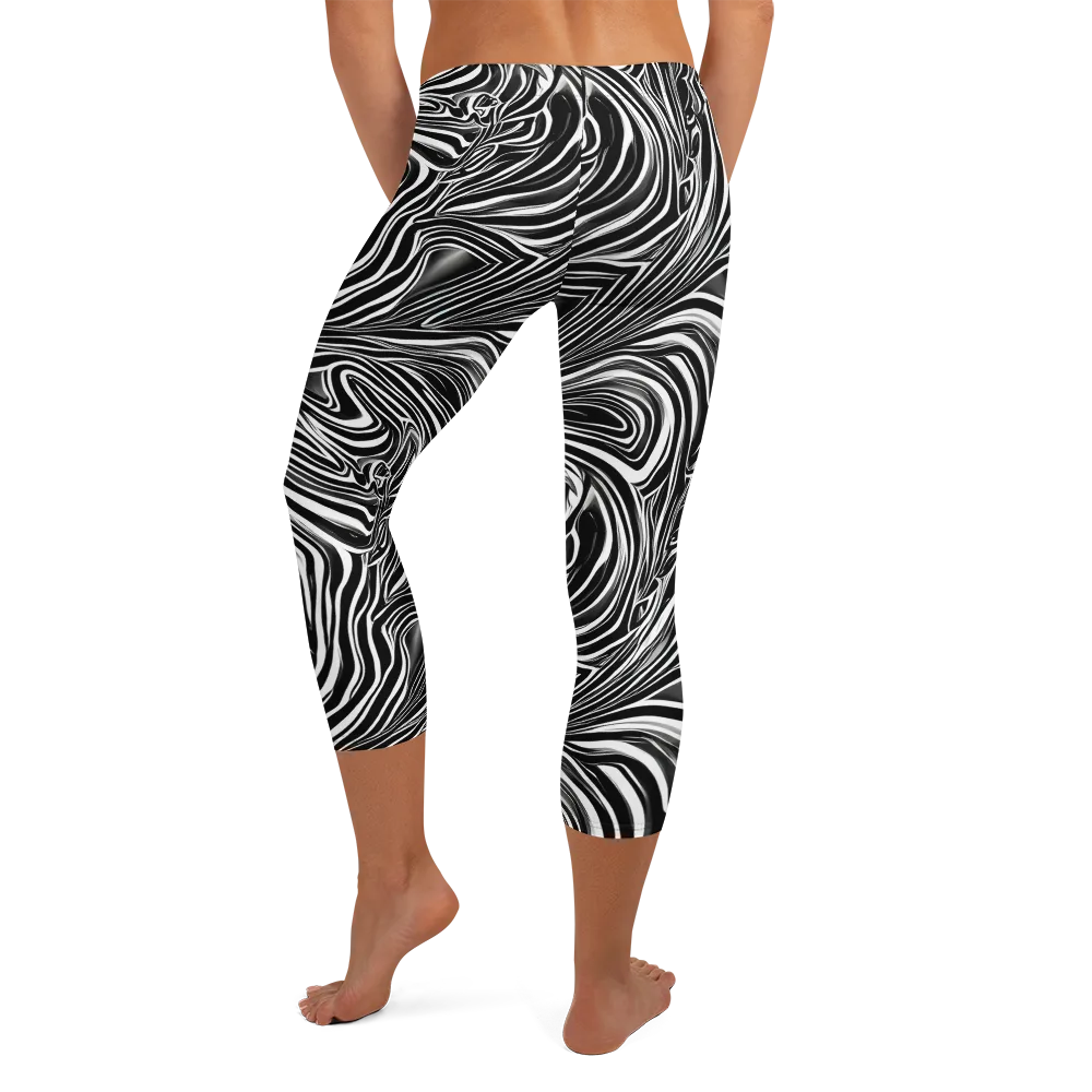 Monochrome Vortex on Capri Leggings — Back