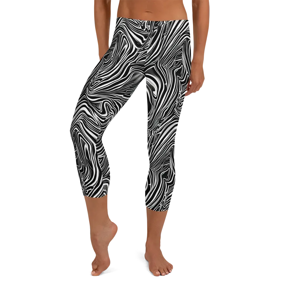 Monochrome Vortex on Capri Leggings — Front