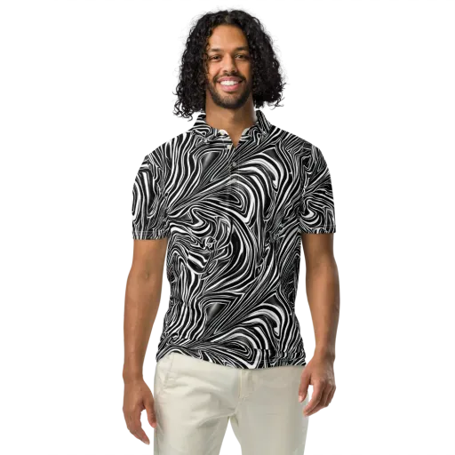 Monochrome Vortex on a Men's Slim Fit Polo Shirt