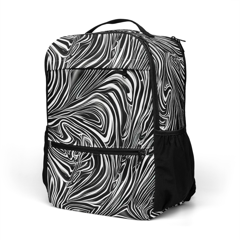 Monochrome Vortex on Utility Backpack — Left Front