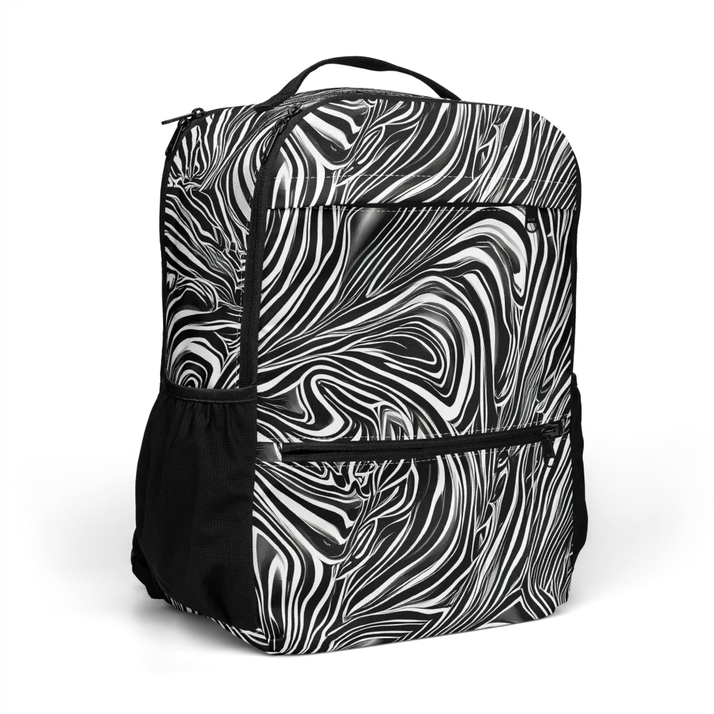 Monochrome Vortex on Utility Backpack — Right Front