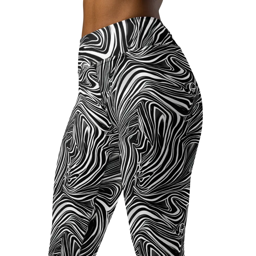 Monochrome Vortex on Yoga Leggings — Left Front