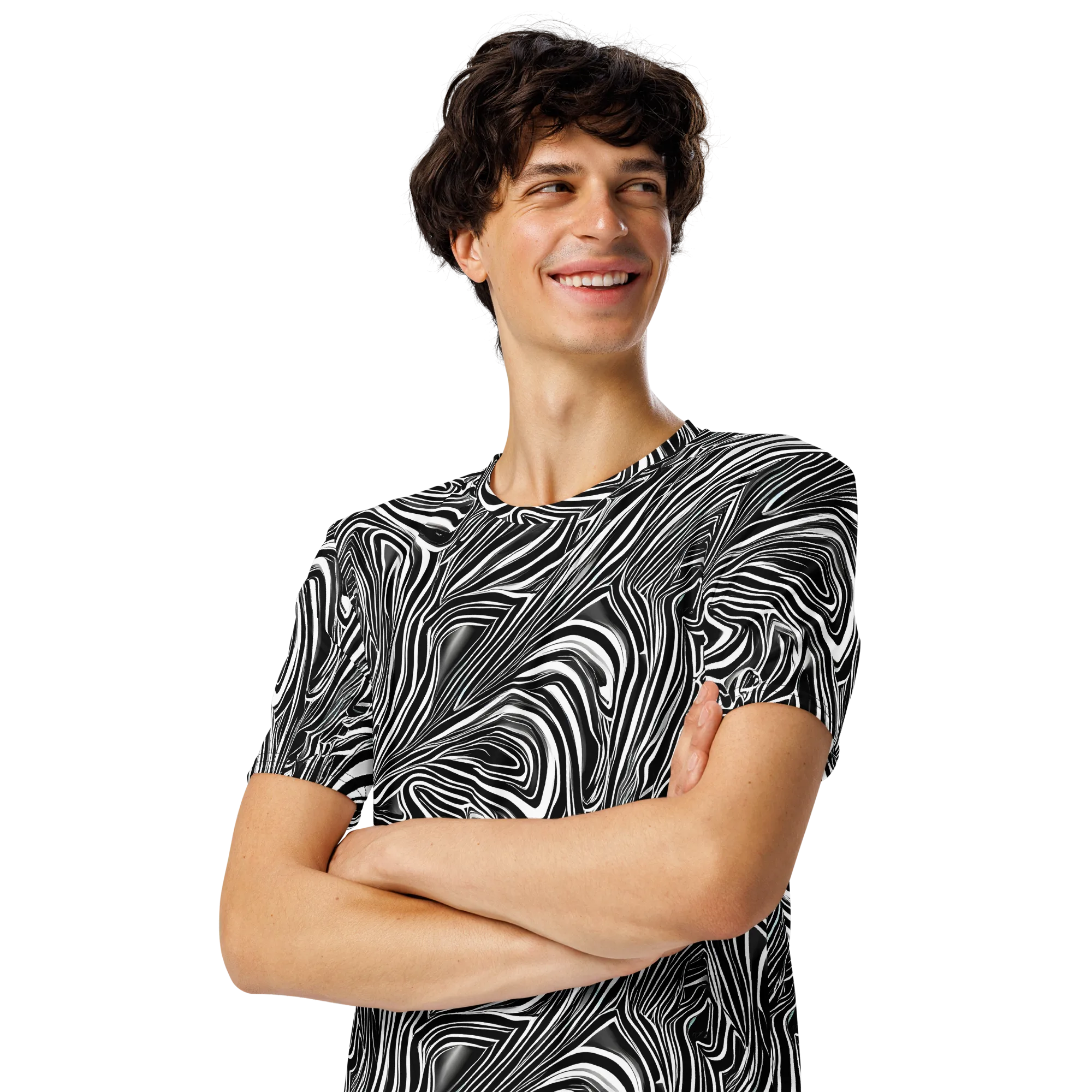 Monochrome Vortex on Men's Crew Neck T-Shirt — Left Front