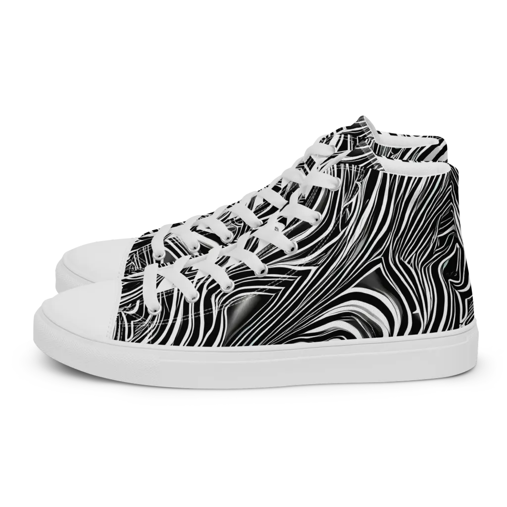 Monochrome Vortex on Men's High Top Canvas Shoes — Left
