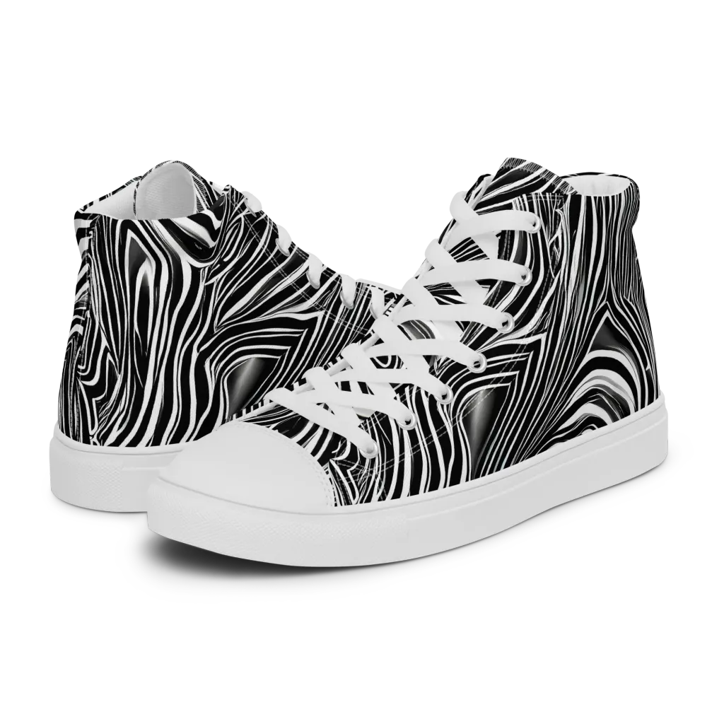 Monochrome Vortex on Men's High Top Canvas Shoes — Left