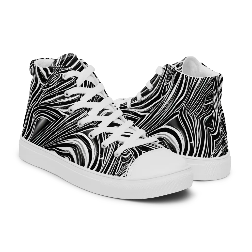 Monochrome Vortex on Men's High Top Canvas Shoes — Right