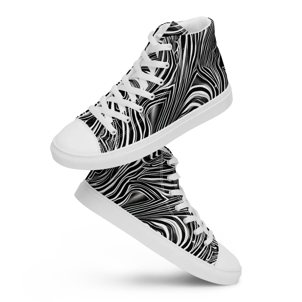 Monochrome Vortex on Men's High Top Canvas Shoes — Front