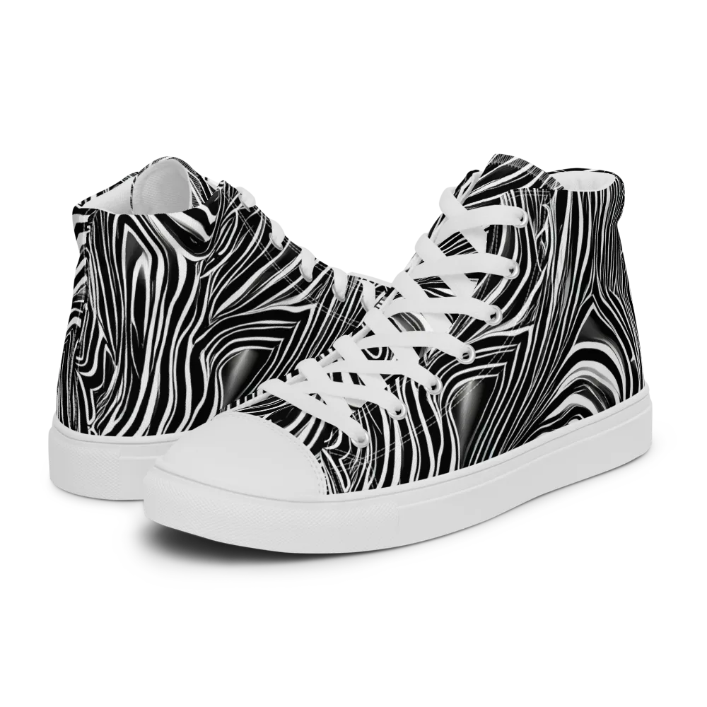 Monochrome Vortex on Women's High Top Canvas Shoes — Left