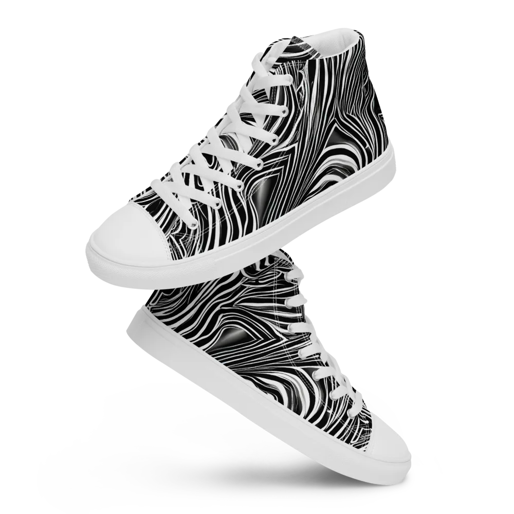 Monochrome Vortex on Women's High Top Canvas Shoes — Front