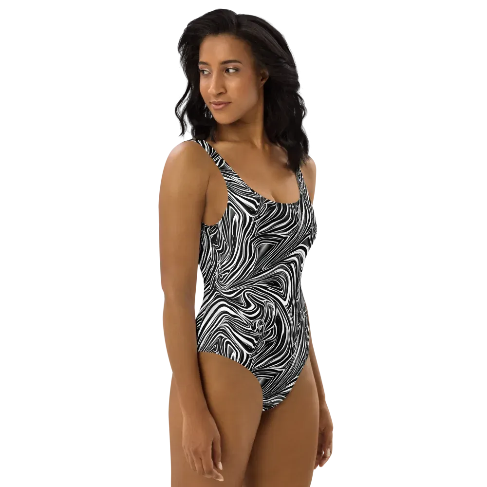 Monochrome Vortex on One-Piece Swimsuit — Right