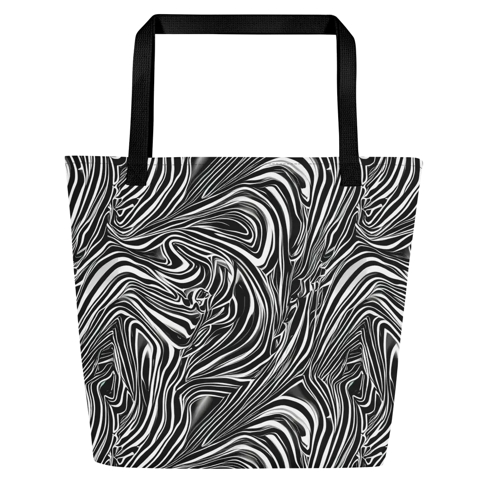 Monochrome Vortex on Large Tote Bag W/ Pocket — Front