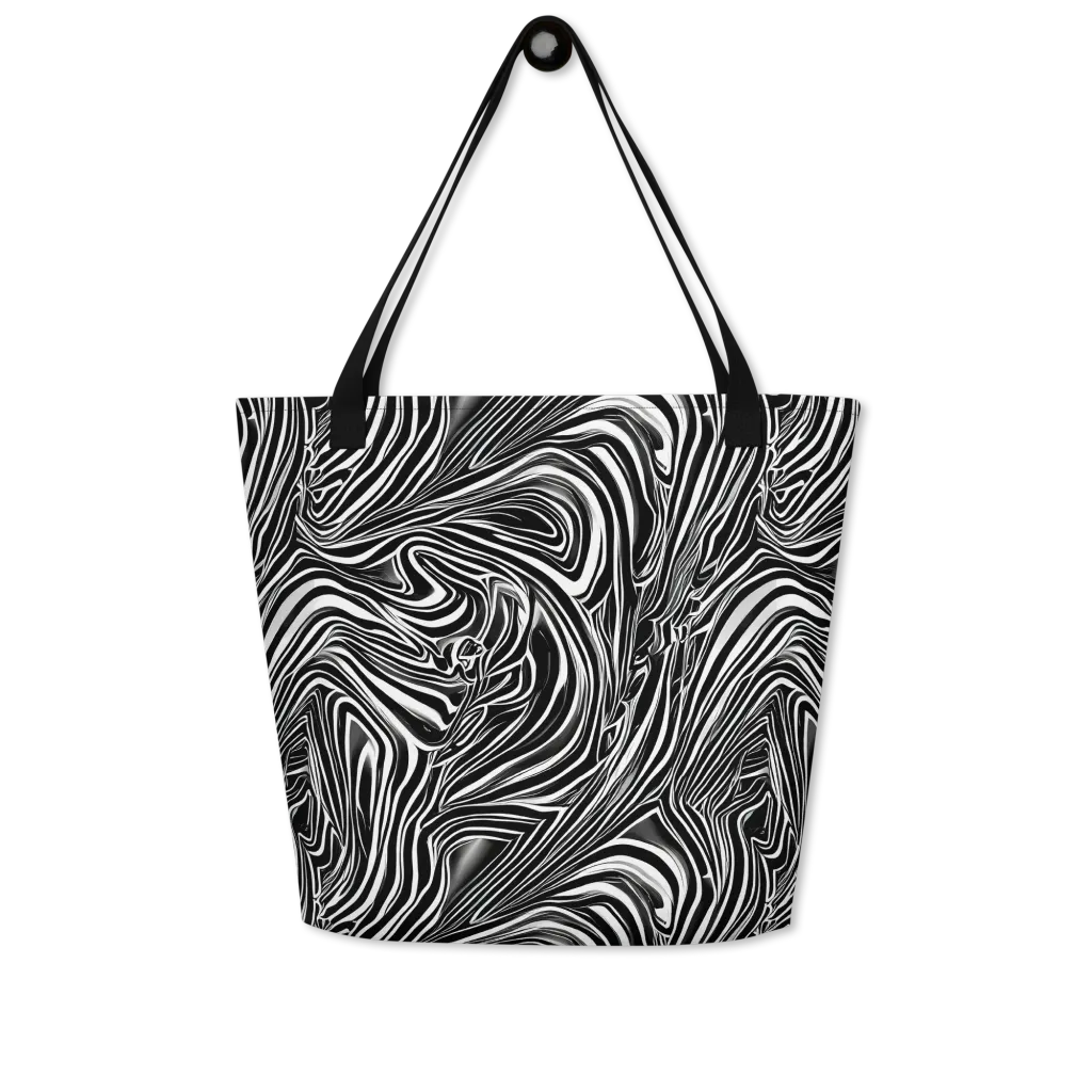 Monochrome Vortex on Large Tote Bag W/ Pocket — Front