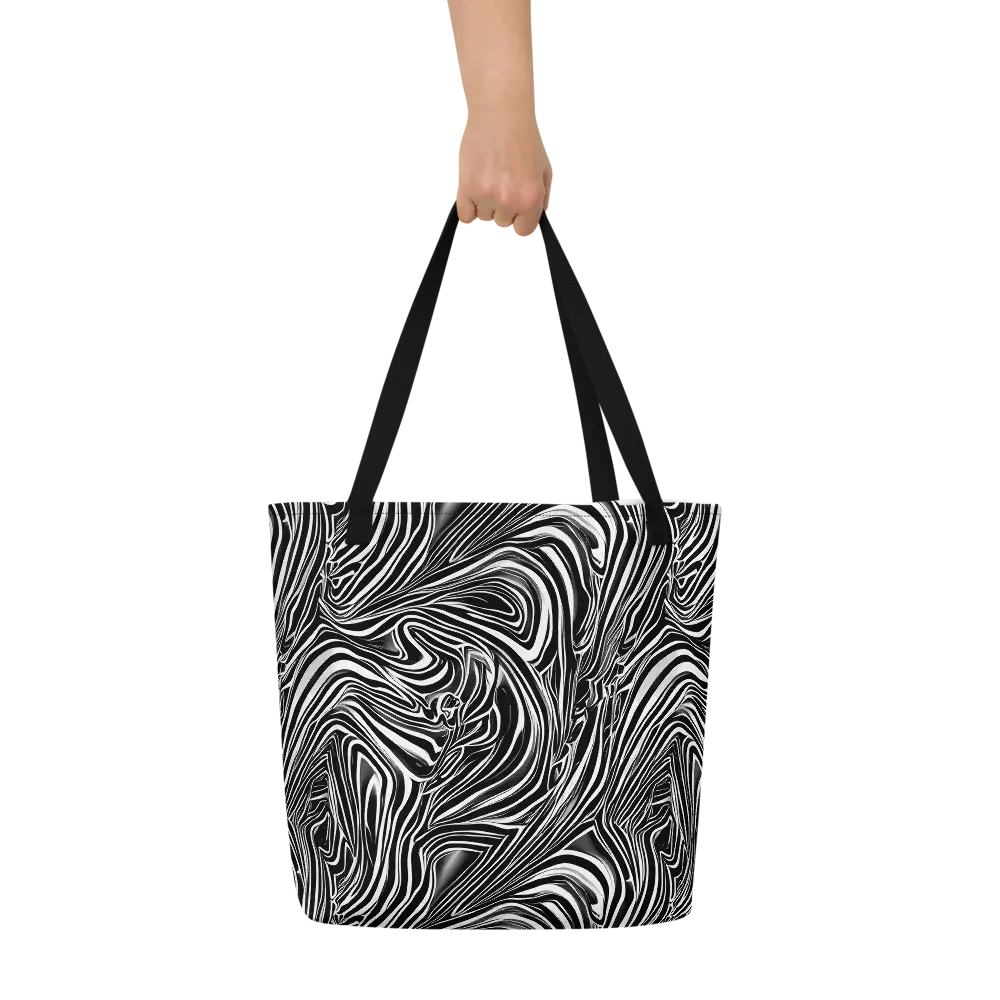 Monochrome Vortex on Large Tote Bag W/ Pocket — Front