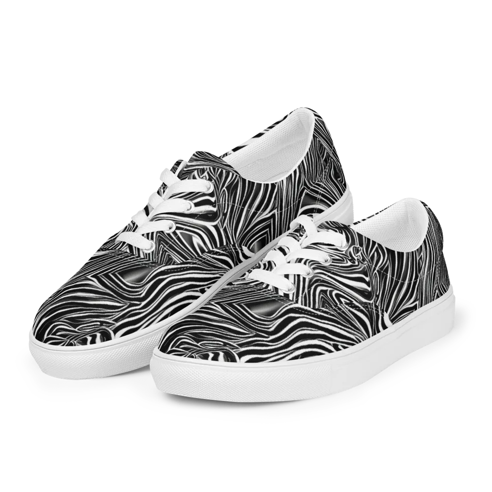 Monochrome Vortex on Men's Lace-Up Canvas Shoes — Left Front