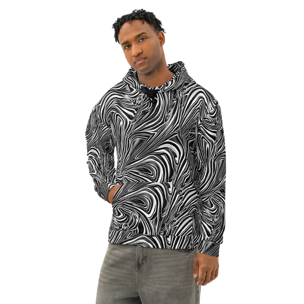 Monochrome Vortex on Cotton Hoodie — Left Front