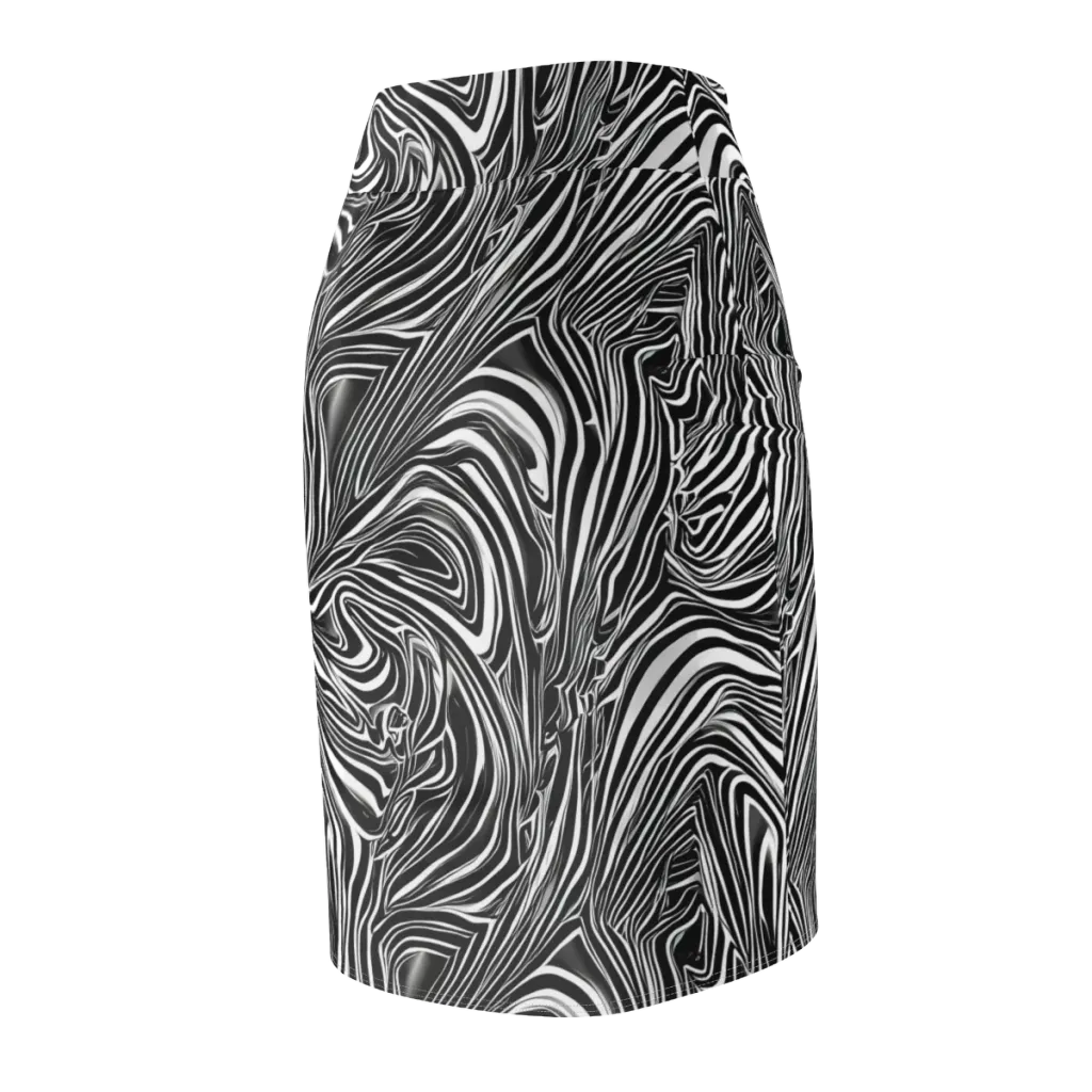 Monochrome Vortex on Pencil Skirt — Back Side