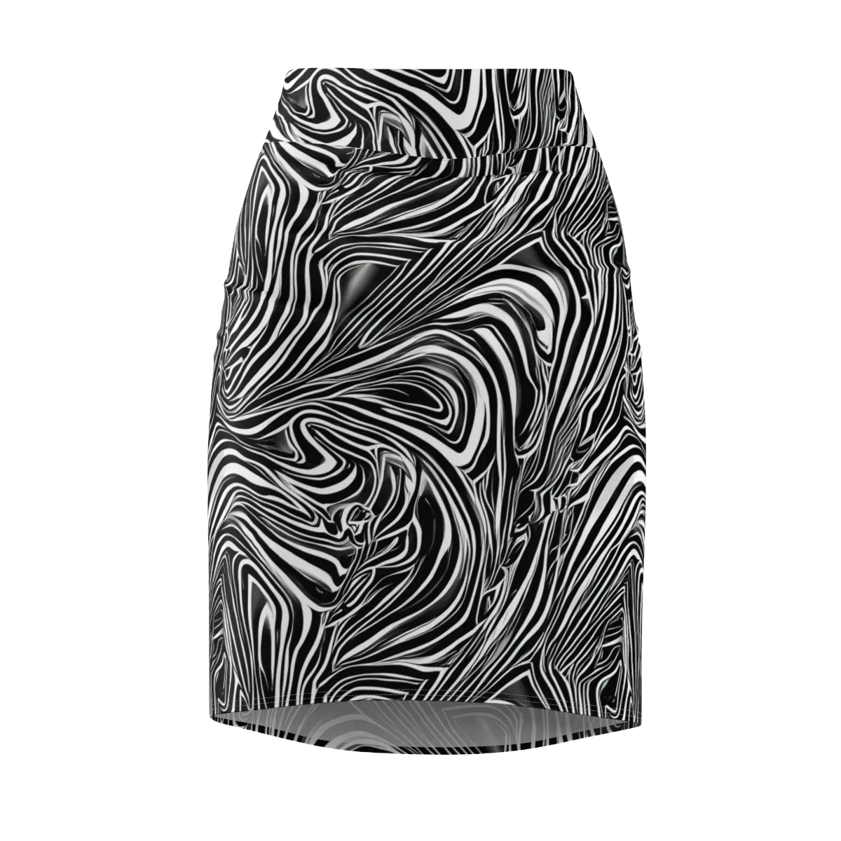 Monochrome Vortex on Pencil Skirt — Front
