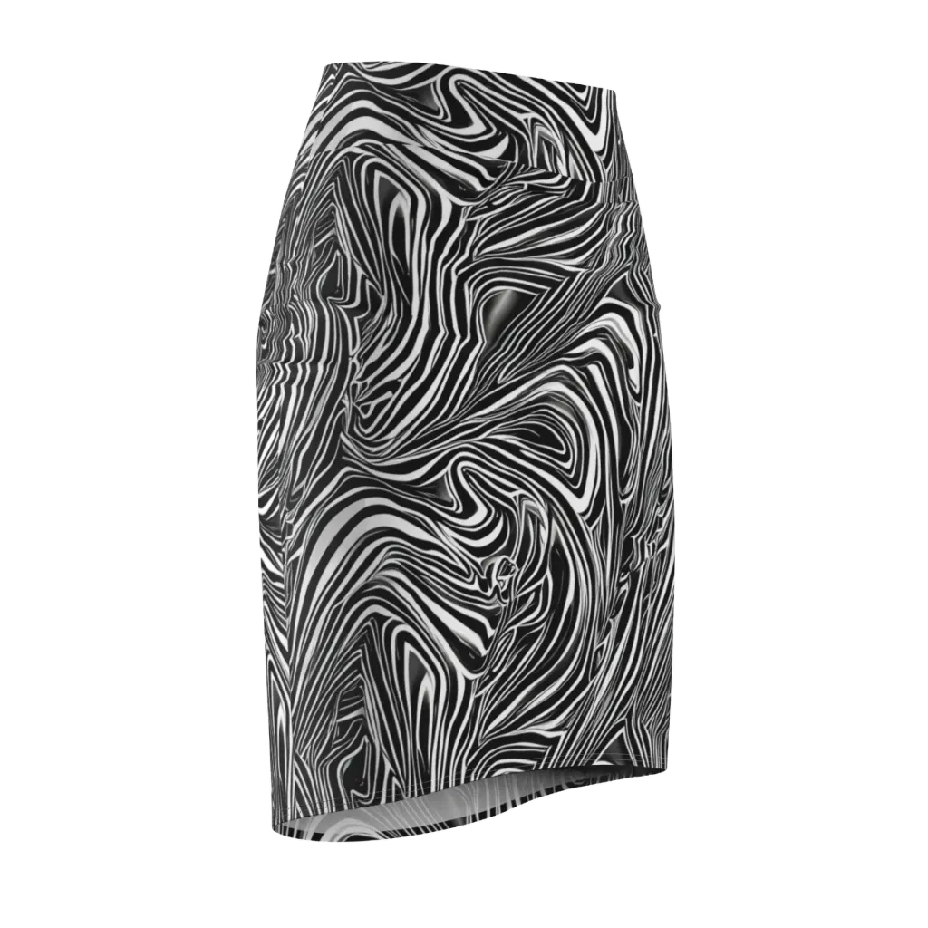 Monochrome Vortex on Pencil Skirt — Front Side
