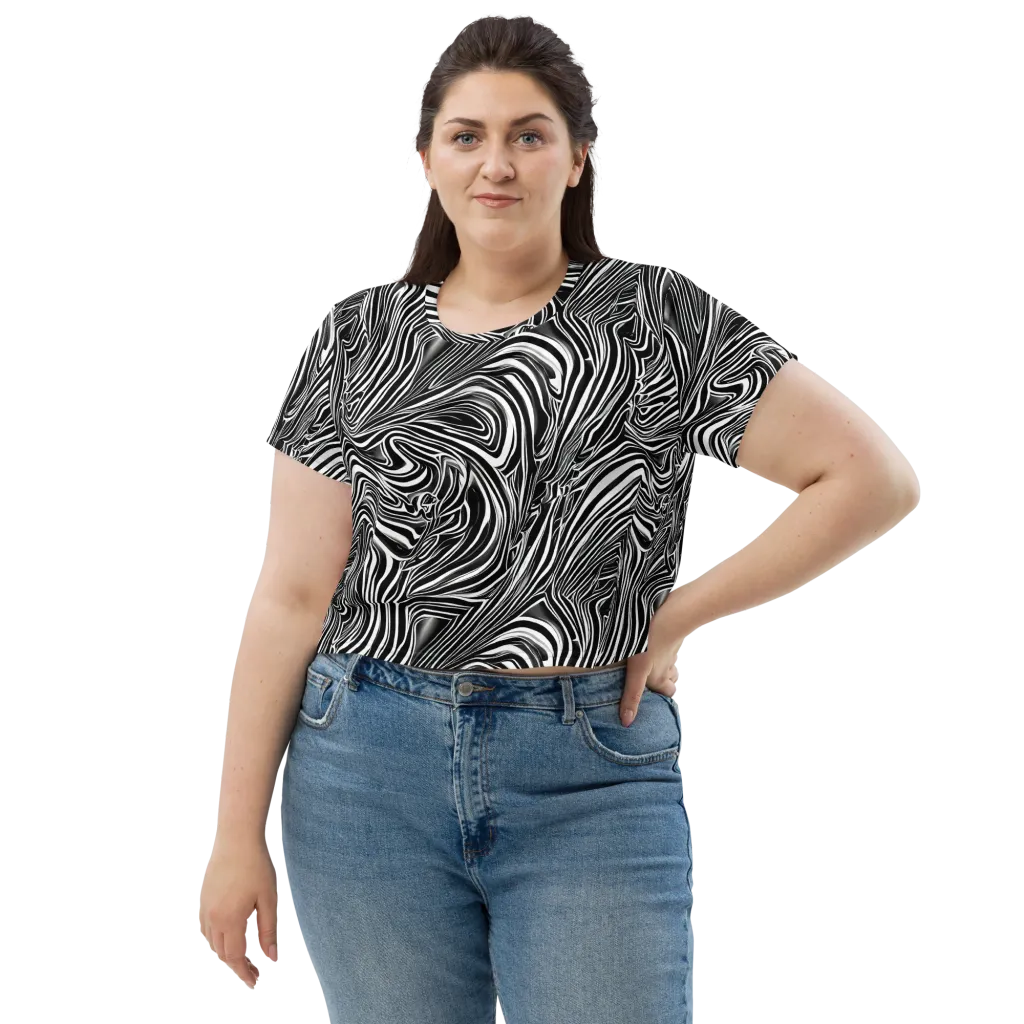 Monochrome Vortex on Crop Tee — Front