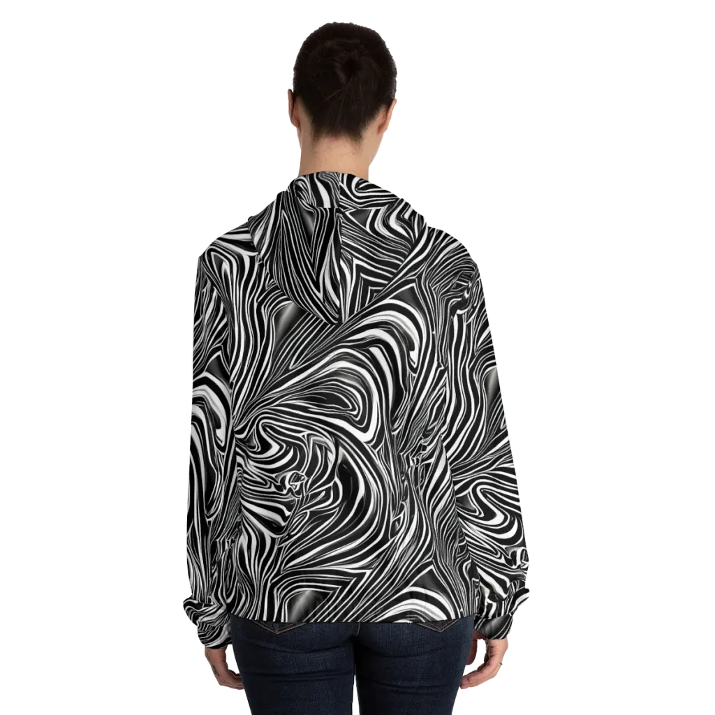 Monochrome Vortex on Women's Full-Zip Hoodie — Back On Person