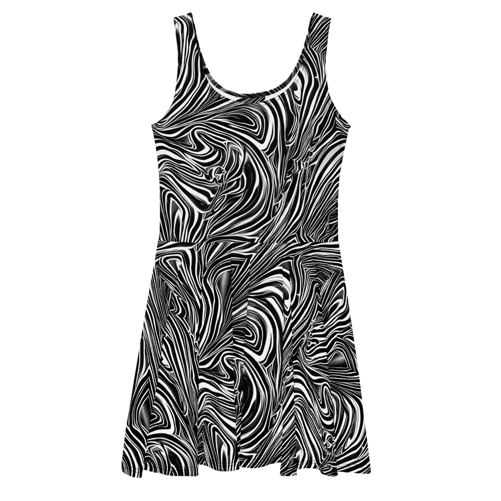 Monochrome Vortex on Skater Dress — Front