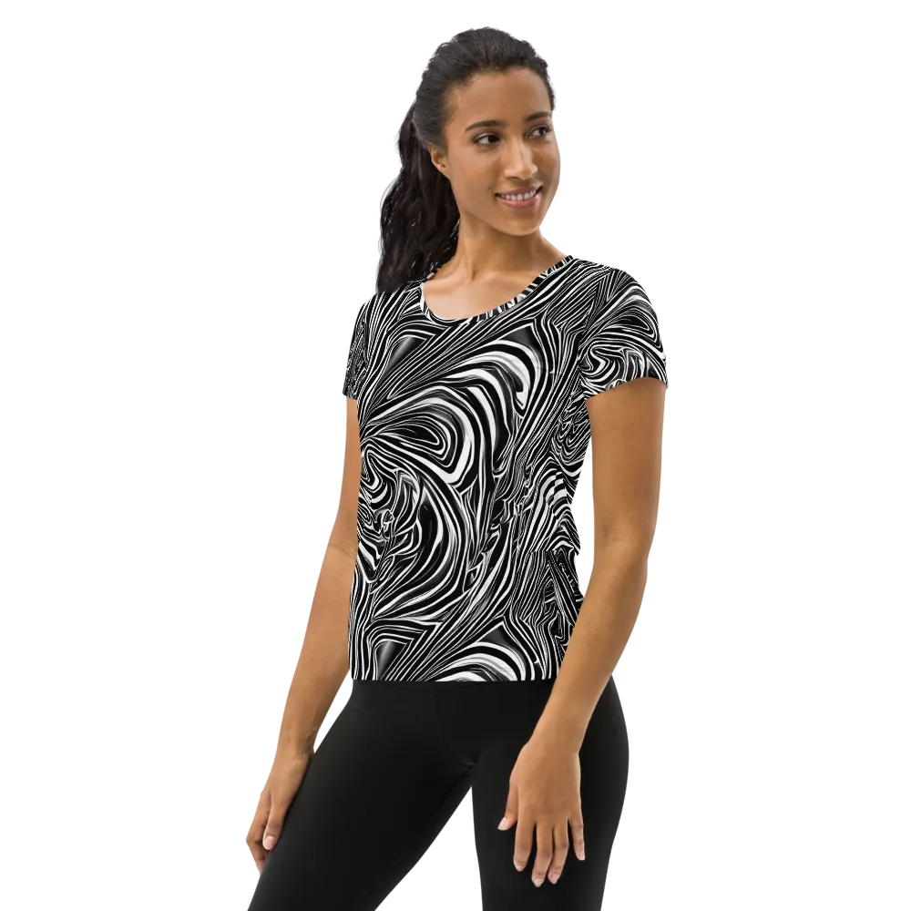 Monochrome Vortex on Women's Athletic T-Shirt — Left