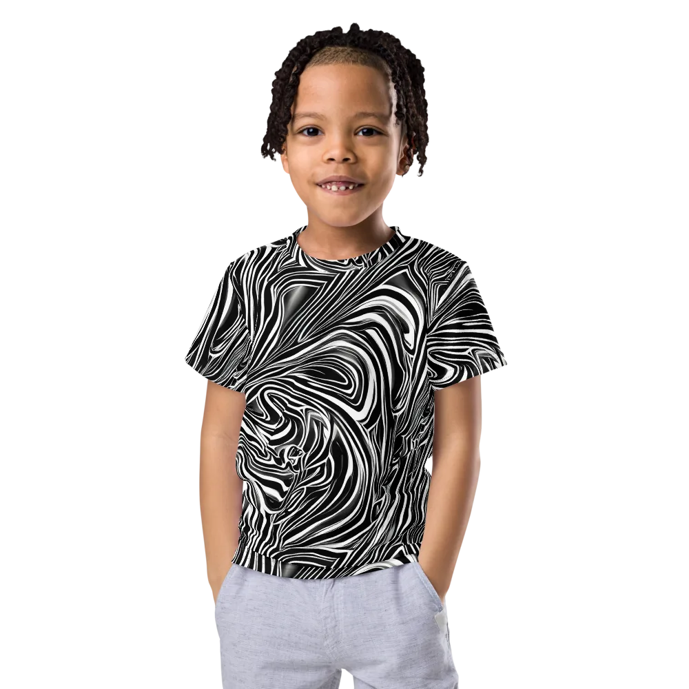 Monochrome Vortex on Kids Crew Neck T-Shirt — Front