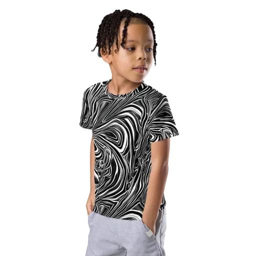 Monochrome Vortex on a Kids Crew Neck T-Shirt
