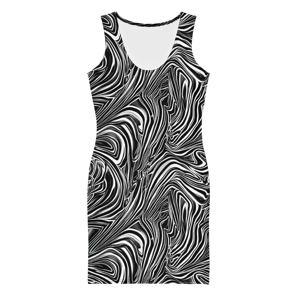 Monochrome Vortex on Bodycon Dress — Front