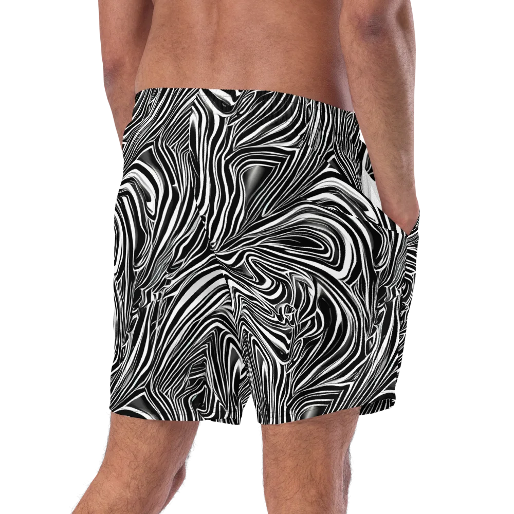 Monochrome Vortex on Swim Trunks — Right Back