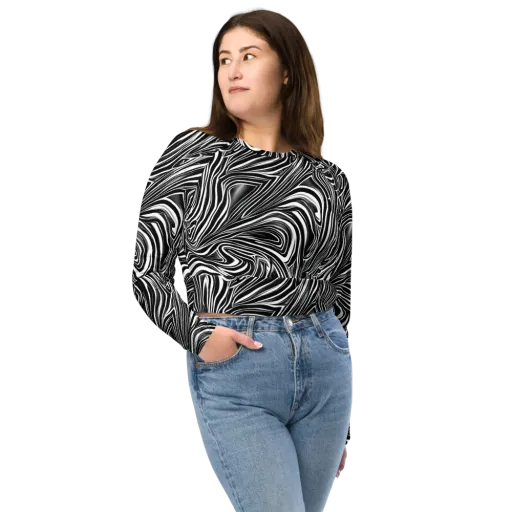 Monochrome Vortex on a Long Sleeve Crop Top