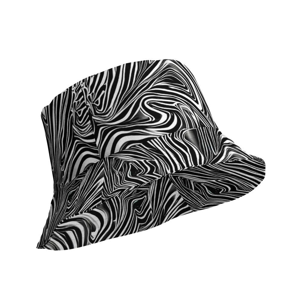 Monochrome Vortex on Reversible Bucket Hat — Product details Outside