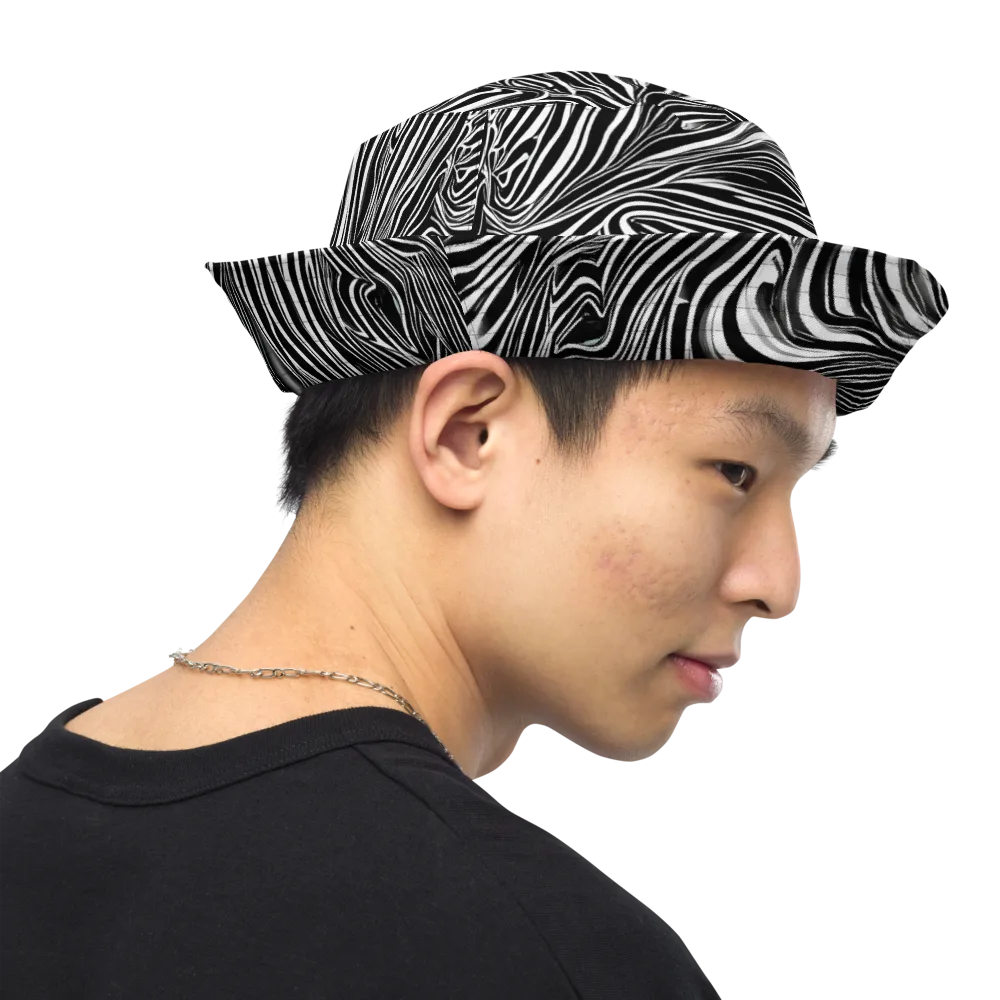 Monochrome Vortex on Reversible Bucket Hat — Right Outside