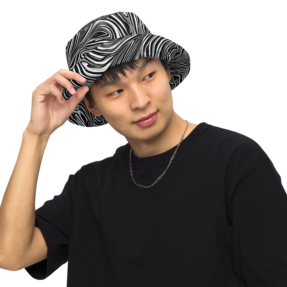 Monochrome Vortex on Reversible Bucket Hat — Front Inside