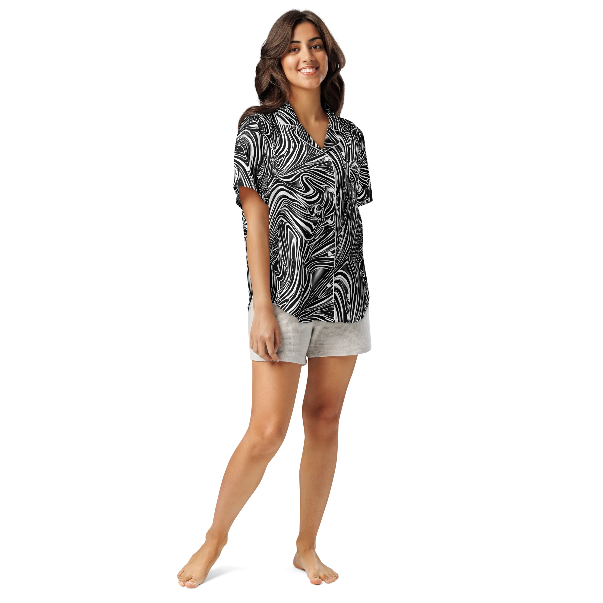 Monochrome Vortex on Women's Short Sleeve Pajama Top — Front