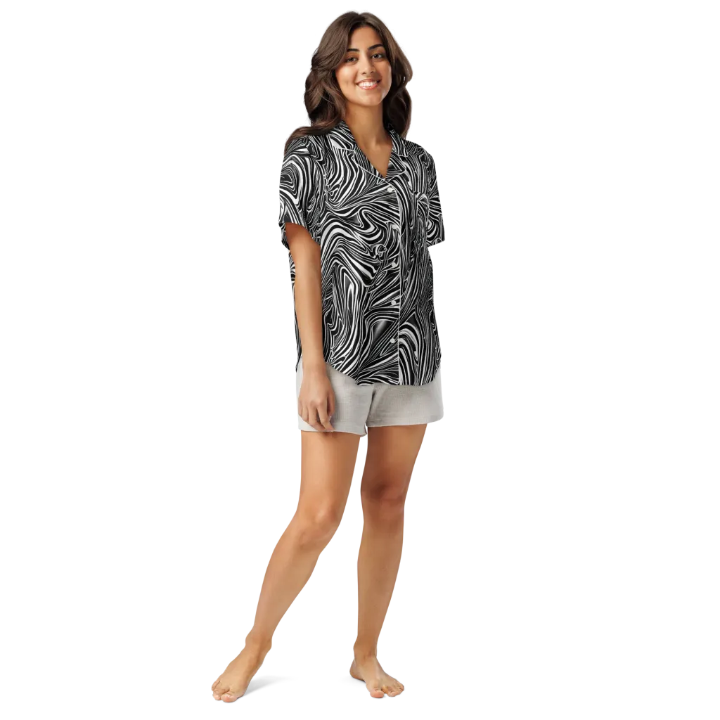 Monochrome Vortex on Women's Short Sleeve Pajama Top — Front