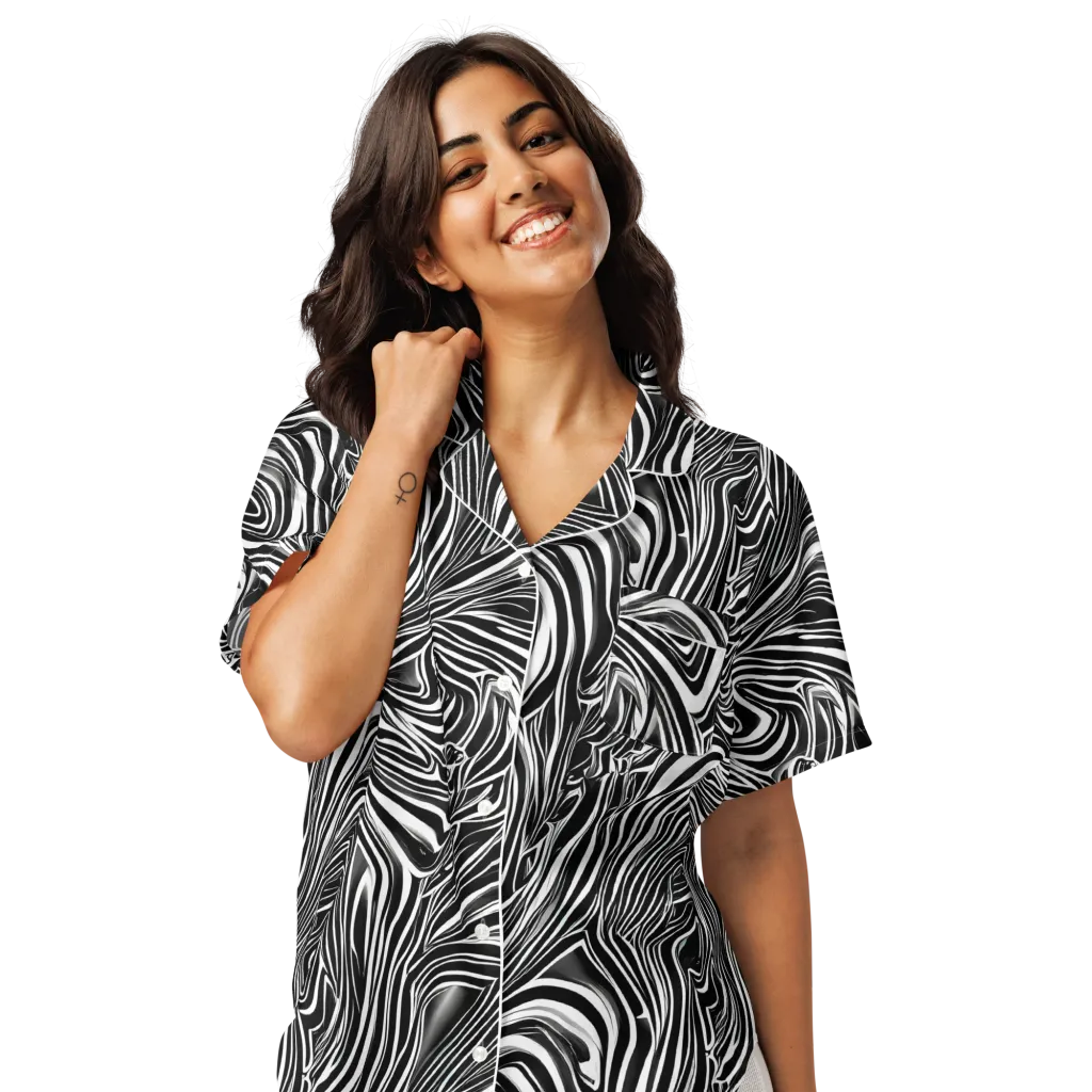 Monochrome Vortex on Women's Short Sleeve Pajama Top — Front