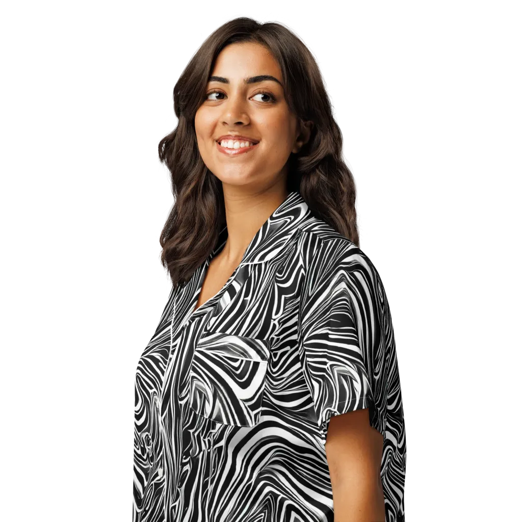 Monochrome Vortex on Women's Short Sleeve Pajama Top — Left Front