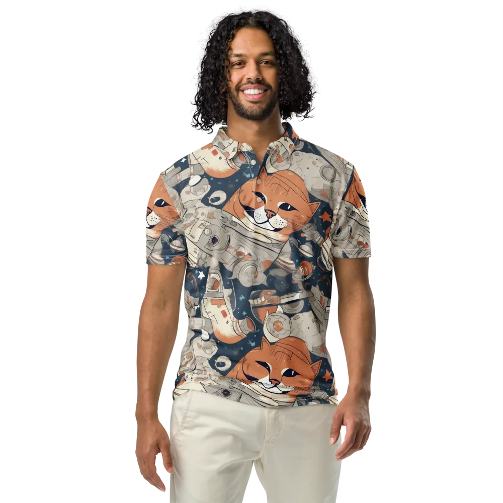 Astrocat Assembly on Men's Slim Fit Polo Shirt — Front