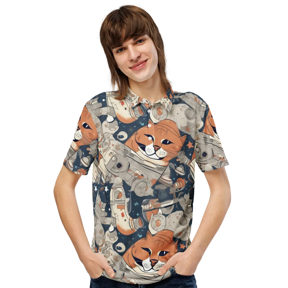 Astrocat Assembly on Men's Slim Fit Polo Shirt — Front