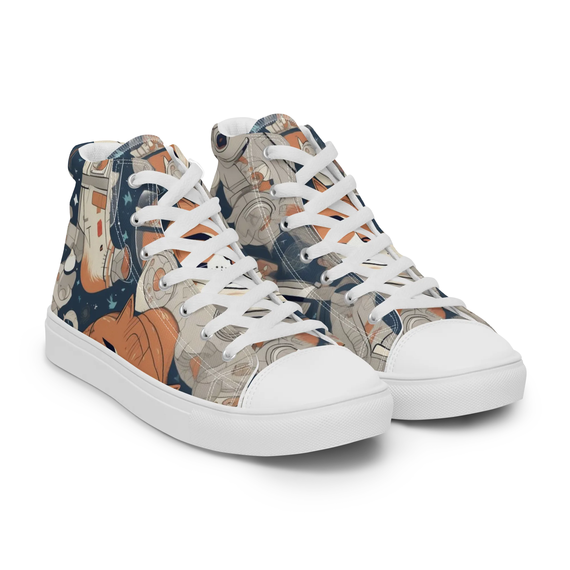 Astrocat Assembly on Men's High Top Canvas Shoes — Right Front
